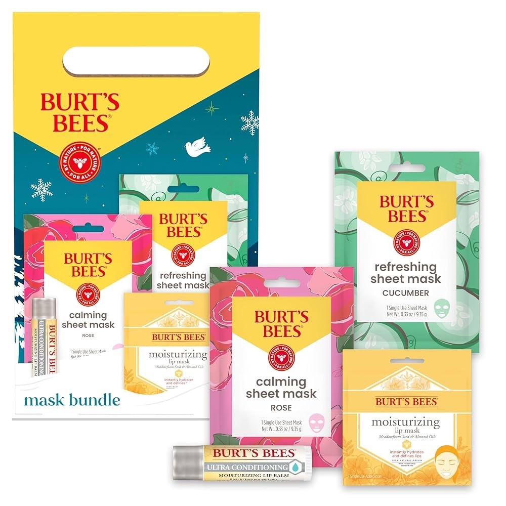 Burt's Bees Mask Bundle Lip Balm and Hydrating Lip Balm, Cooling Sheet Mask